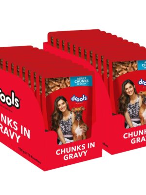 Drools Adult , Real Chicken and Chicken Liver Chunks in Gravy, Wet Dog Food – 24 Pouches (24 x 150g)